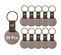 PATIKIL 4cm Wood Keychain Blanks, 20pcs Custom Keychain Wooden Keychain Blanks Personalized Keychains Tags Bulk Small Key Chain Unfinished Leather Strap for Laser Engraving DIY Crafts Gift