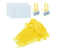 PATIKIL 4inch Zip Ties, 200pcs Cable Ties Tags Nylon Wire Marking Label Self Locking Plastic Straps Write on with Label Tags Paper for Organization Cord Network Ethernet Marking, Yellow