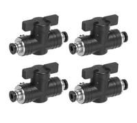 PATIKIL 4mm (3/20") Push to Connect Fittings Ball Valve, 4 Pcs 0-60 Degree BUC Air Flow Control Valve Quick Straight Connectors Air Hose Fitting for Pneumatic System Pipeline, Black