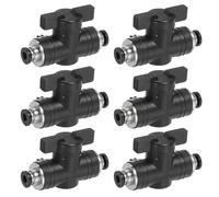 PATIKIL 4mm (3/20") Push to Connect Fittings Ball Valve, 6 Pcs 0-60 Degree BUC Air Flow Control Valve Quick Straight Connectors Air Hose Fitting for Pneumatic System Pipeline, Black