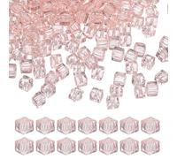 PATIKIL 4mm Crystal Glass Cube Beads, 200 Pcs Square Glass Beads Loose Glass Beads for Multi Cord Bracelet Jewelry Making Necklace Earrings Decorations, Light Pink