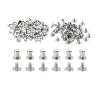 PATIKIL 4mm Leather Rivets, 50 Sets Round Button Head Studs Metal Screw Studs Posts Chicago Screws Rivet for Clothing Leather Crafts, Silver Tone