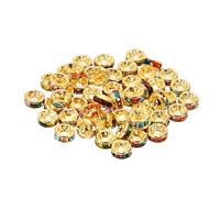 PATIKIL 4mm Spacer Beads, 100pcs Bead Spacers Rondelle Spacer Beads Rhinestone Charm Small Round Bulk Glass Beads Crystal for Making Bracelets Necklaces DIY, Gold Colorful