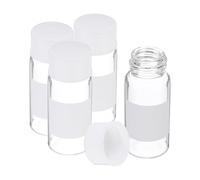 PATIKIL 4pcs 10ml Small Clear Glass Vials with White Screw Cap, Borosilicate Glass Sample Bottles with Writing Label for Solid Liquid Powder Storage