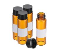 PATIKIL 4pcs 15ml Small Brown Glass Vials with Black Screw Cap, Borosilicate Glass Sample Bottles with Writing Label for Solid Liquid Powder Storage