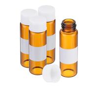 PATIKIL 4pcs 15ml Small Brown Glass Vials with White Screw Cap, Borosilicate Glass Sample Bottles with Writing Label for Solid Liquid Powder Storage