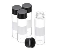 PATIKIL 4pcs 15ml Small Clear Glass Vials with Black Screw Cap, Borosilicate Glass Sample Bottles with Writing Label for Solid Liquid Powder Storage