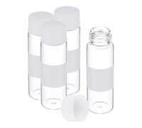 PATIKIL 4pcs 15ml Small Clear Glass Vials with White Screw Cap, Borosilicate Glass Sample Bottles with Writing Label for Solid Liquid Powder Storage