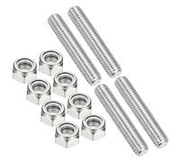 PATIKIL 4Pcs 3/8"-16x50mm Threaded Rods with Hex Nuts, 304 Stainless Steel Fully Threaded Rod Right Hand Threads with 8Pcs Nylon Insert Lock Nut for Clamps Hangers U-Bolt, Silver Tone