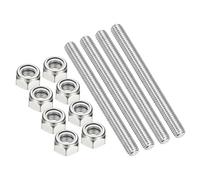 PATIKIL 4Pcs 3/8"-16x80mm Threaded Rods with Hex Nuts, 304 Stainless Steel Fully Threaded Rod Right Hand Threads with 8Pcs Nylon Insert Lock Nut for Clamps Hangers U-Bolt, Silver Tone