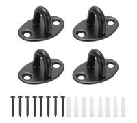 PATIKIL 4Pcs 304 Stainless Steel Ceiling Hooks, Oval Pad Eyes Plate Metal Wall Mount U Ceiling Hook with Screws for Hanging Ropes Post Queue Line Barrier, Black