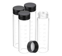 PATIKIL 4pcs 40ml Small Clear Glass Vials with Black Screw Cap, Borosilicate Glass Graduated Sample Bottles for Solid Liquid Powder Storage