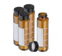PATIKIL 4pcs 50ml Small Brown Glass Vials with Black Screw Cap, Borosilicate Glass Graduated Sample Bottles with Writing Label for Solid Liquid Powder Storage