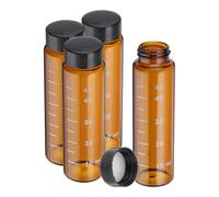 PATIKIL 4pcs 50ml Small Brown Glass Vials with Black Screw Cap, Borosilicate Glass Graduated Sample Bottles for Solid Liquid Powder Storage