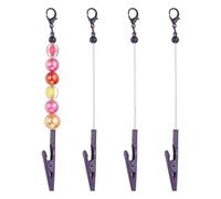 PATIKIL 4Pcs Beadable Card Grabber Keychain, Metal Clip Blank Beadable Keychain Bar for Long Nails Card Puller DIY, Dark Purple