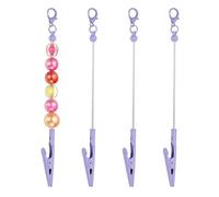 PATIKIL 4Pcs Beadable Card Grabber Keychain, Metal Clip Blank Beadable Keychain Bar for Long Nails Card Puller DIY, Purple
