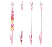 PATIKIL 4Pcs Beadable Card Grabber Keychain, Metal Clip Blank Beadable Keychain Bar for Long Nails Card Puller DIY, Pink