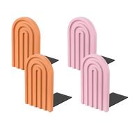 PATIKIL 4Pcs Boho Arch Bookends, Non-Skid Wood Book Ends Rainbow Wooden for Shelves Book Stopper Stand Cute for Holding Books Movie Home Office Library Decorative, Light Orange/Pink