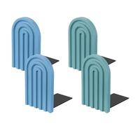 PATIKIL 4Pcs Boho Arch Bookends, Non-Skid Wood Book Ends Rainbow Wooden for Shelves Book Stopper Stand Cute for Holding Books Movie Home Office Library Decorative, Sky Blue/Light Blue