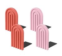 PATIKIL 4Pcs Boho Arch Bookends, Non-Skid Wood Book Ends Rainbow Wooden for Shelves Book Stopper Stand Cute for Holding Books Movie Home Office Library Decorative, Red/Pink