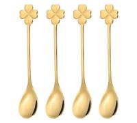 PATIKIL 4pcs Coffee Spoons, Four Leaf Grass Tea Spoons 304 Stainless Steel Teaspoons Small Cute for Stirring Espresso Coffee Bar Tableware Dessert Flatware Tea Party, Gold
