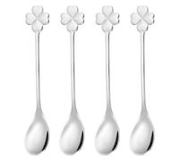 PATIKIL 4pcs Coffee Spoons, Four Leaf Grass Tea Spoons 304 Stainless Steel Teaspoons Small Cute for Stirring Espresso Coffee Bar Tableware Dessert Flatware Tea Party, Silver