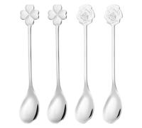 PATIKIL 4pcs Coffee Spoons, Rose/Four Leaf Grass Tea Spoons 304 Stainless Steel Teaspoons Small Cute for Stirring Espresso Coffee Bar Tableware Dessert Flatware Tea Party, Silver