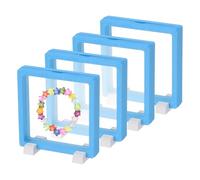 PATIKIL 4Pcs Floating Display Case, 4.3 Inch Plastic Challenge Coin Display Stand Holder Frames Transparent PE Jewelry Storage Box for Necklace Medal Medallion Stamps, Navy Blue/White