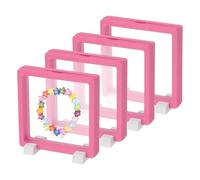 PATIKIL 4Pcs Floating Display Case, 4.3 Inch Plastic Challenge Coin Display Stand Holder Frames Transparent PE Jewelry Storage Box for Necklace Medal Medallion Stamps, Rose Red/White