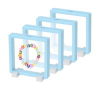 PATIKIL 4Pcs Floating Display Case, 4.3 Inch Plastic Challenge Coin Display Stand Holder Frames Transparent PE Jewelry Storage Box for Necklace Medal Medallion Stamps, Light Blue/White