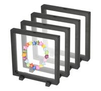 PATIKIL 4Pcs Floating Display Case, 7.1 Inch Plastic Challenge Coin Display Stand Holder Frames Transparent PE Jewelry Storage Box for Necklace Medal Medallion Stamps, Black