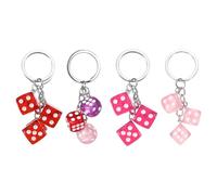 PATIKIL 4pcs Lucky Dice Keychain Charm, Resin 3D Cube Square Mini Dice Keyrings with 3 Pendants for Bag, Wallet, Purse, Car, Cellphone Accessories, Pink, Purple, Red/Pink/Rose Red/Red