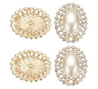 PATIKIL 4Pcs Rhinestone Buttons, Large Gemstone Sew on Rhinestone Buttons for Clothing Metal Base Crystal Embellishments for Women DIY Crafting Sewing Wedding, White Pearl