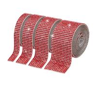 PATIKIL 4Roll Rhinestone Ribbon, 0.35"/0.59"/1.06"/1.18" Self Adhesive Crystal Rhinestone Strips, 4 Yard Resin Bling Diamond Sticker for DIY Crafts, Red
