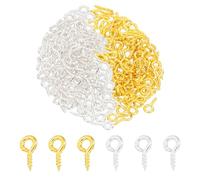 PATIKIL 4x8mm Screw Eye Pins Set, 200Pcs Metal Threaded Eye Pin Clasp Hooks Mini Hoop Peg for Jewelry Making Cork Top Bottles DIY Crafts, Gold, Silver