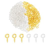 PATIKIL 4x8mm Screw Eye Pins Set, 400Pcs Metal Threaded Eye Pin Clasp Hooks Mini Hoop Peg for Jewelry Making Cork Top Bottles DIY Crafts, Gold, Silver