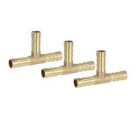 PATIKIL 5/16" Brass Tee Hose Barb Fitting,3 Pcs 3 Ways Union Intersection T Shape Barbed Split for Air Water Fuel Gas Liquid, Golden