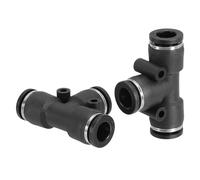 PATIKIL 5/16 inch OD Tee Plastic Push to Connect Fittings, 2 Pack T Shaped 3 Ways Tube Connect Push Fit Push Lock PE-5/16 for Air Water RO System, Black