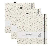 PATIKIL 5.1x5.1" Watercolor Sketchbook, 3 Pcs 64 Sheet 165GSM/112lb Watercolor Paper Sketchbooks Acid Free Journal Hardcover Artists Paper Pads with Pen Holder, Brown Flower