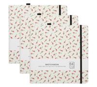 PATIKIL 5.1x5.1" Watercolor Sketchbook, 3 Pcs 64 Sheet 165GSM/112lb Watercolor Paper Sketchbooks Acid Free Journal Hardcover Artists Paper Pads with Pen Holder, Red Flower
