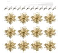 PATIKIL 5.5" Artificial Flowers, 12 Pcs Shiny Artificial Fake Flower with Clips Stems Crafts for Christmas Wedding Party Decoration, Gold