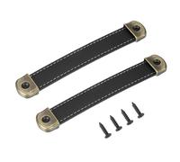 PATIKIL 5.6" Leather Drawer Pulls with Iron Sheet, 2 Pcs Leather Strap Trunk Handle Cabinet Knobs Hardware Replacement with 18mm Screws for Dresser Door Suitcase Luggage, Black