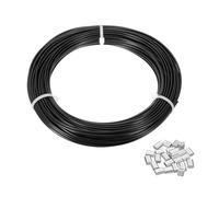 PATIKIL 5/64" Wire Rope, 49 ft 304 Stainless Steel Wire Cable Black Vinyl Coated with 24pcs Crimping Sleeves for Hanging Lights Clotheslines Trellis, Black