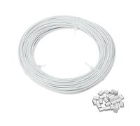 PATIKIL 5/64" Wire Rope, 49 ft 304 Stainless Steel Wire Cable White Vinyl Coated with 24pcs Crimping Sleeves for Hanging Lights Clotheslines Trellis, White
