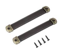 PATIKIL 5.7" Leather Drawer Pulls with Iron Sheet, 2 Pcs Leather Strap Trunk Handle Cabinet Knobs Hardware Replacement with 18mm Screws for Dresser Door Suitcase Luggage, Brown