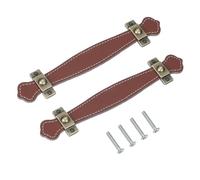 PATIKIL 5.7" Leather Drawer Pulls with Iron Sheet, 2 Pcs Leather Strap Trunk Handle Cabinet Knobs Hardware Replacement with 22mm Screws for Dresser Door Suitcase Luggage, Light Brown