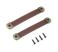 PATIKIL 5.7" Leather Drawer Pulls with Iron Sheet, 2 Pcs Leather Strap Trunk Handle Cabinet Knobs Hardware Replacement with 18mm Screws for Dresser Door Suitcase Luggage, Light Brown