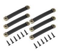 PATIKIL 5.7" Leather Drawer Pulls with Iron Sheet, 6 Pcs Leather Strap Trunk Handle Cabinet Knobs Hardware Replacement with 18mm Screws for Dresser Door Suitcase Luggage, Black