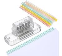 PATIKIL 5 Hole Paper Punch, Hole Punch Binding Machine Spiral Coil Binder with 10Pcs 30 Ring Loose Leaf Binder Spines 5 Sheets Capacity for DIY Planner Scrapbook Office, Transparent White
