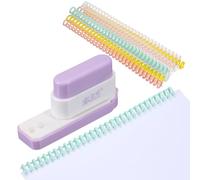 PATIKIL 5 Hole Paper Puncher, Hole Punch Binding Machine Spiral Coil Binder with 10Pcs 30 Ring Loose Leaf Binder Spines 5 Sheets Capacity for DIY Planner Scrapbook Office, Purple